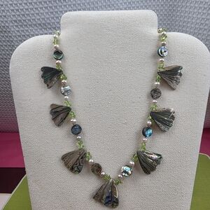 Artisan Abalone Scalloped Shell, Peridot, Cultured Pearls